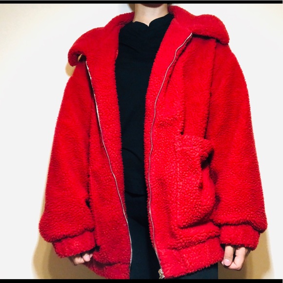 red poopy jacket